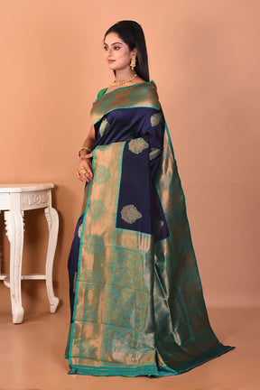 Navy Blue Blended Katan Silk Saree - Keya Seth Exclusive