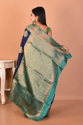 Navy Blue Blended Katan Silk Saree - Keya Seth Exclusive