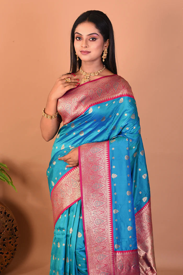 Blue Blended Mushroo Silk Saree - Keya Seth Exclusive
