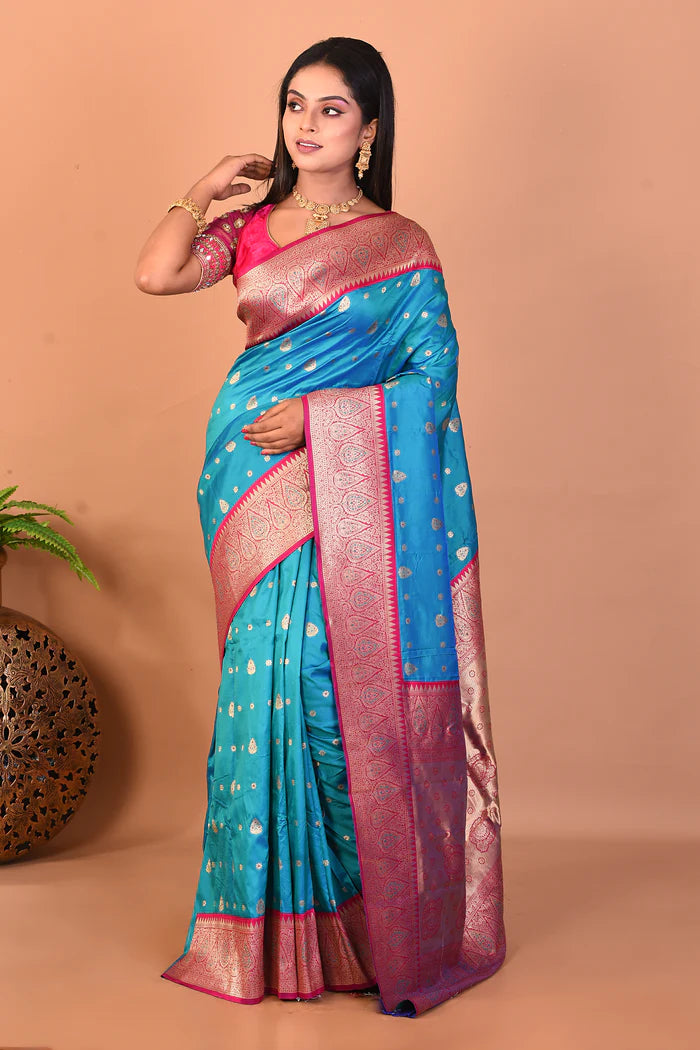 Blue Blended Mushroo Silk Saree - Keya Seth Exclusive
