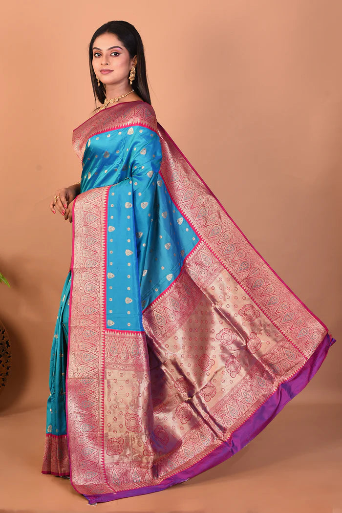 Blue Blended Mushroo Silk Saree - Keya Seth Exclusive