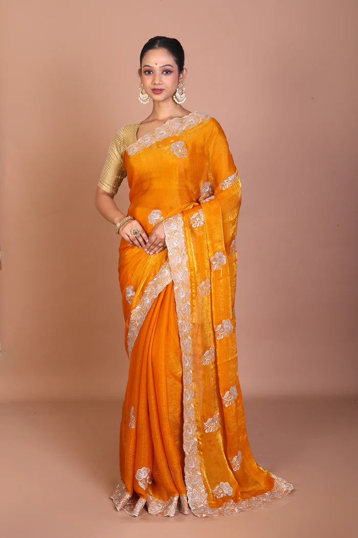 Mustard Blended Georgette Saree - Keya Seth Exclusive