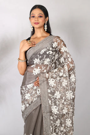 Grey Organza Blended Saree - Keya Seth Exclusive