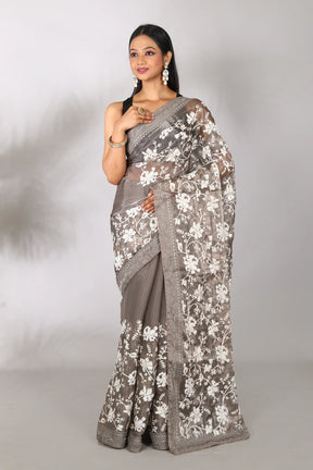 Grey Organza Blended Saree - Keya Seth Exclusive
