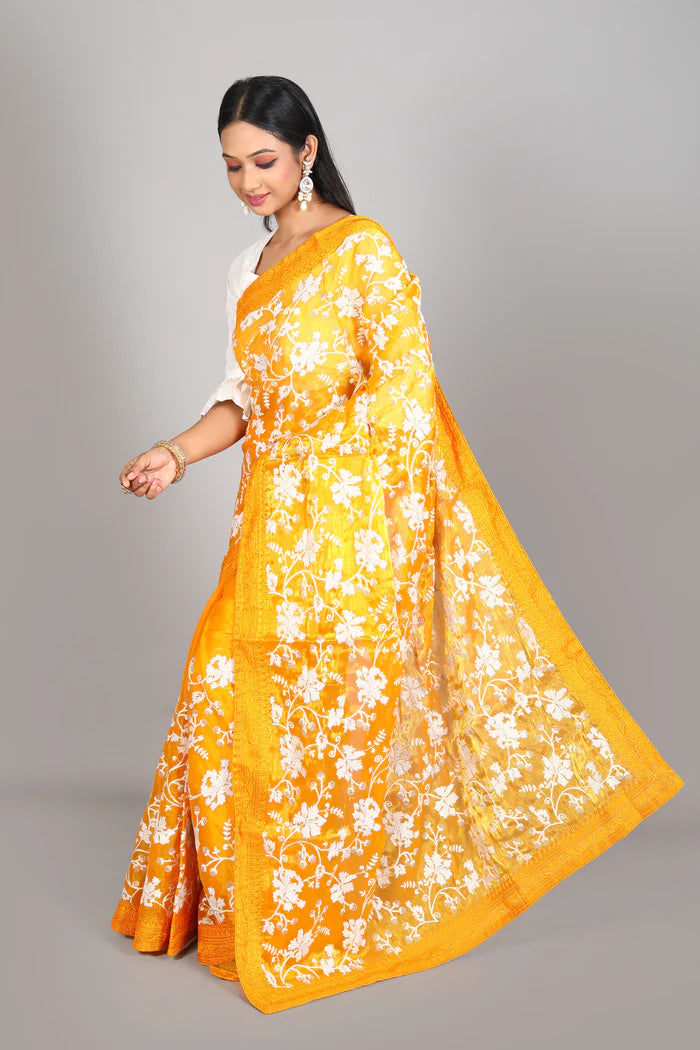 Mustard Blended Satin Silk Saree - Keya Seth Exclusive