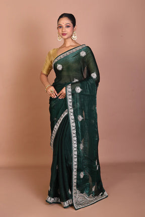 Dark Green Blended Georgettte Saree - Keya Seth Exclusive