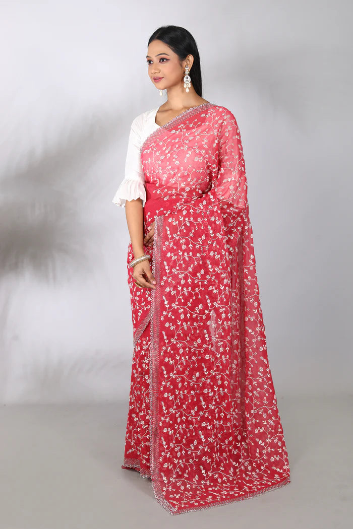 Maroon Blended Georgette Saree - Keya Seth Exclusive