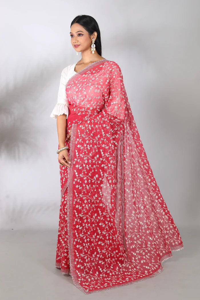 Maroon Blended Georgette Saree - Keya Seth Exclusive