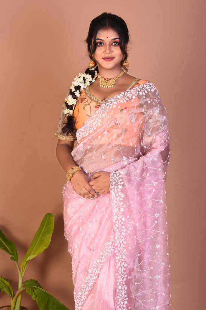Pink Blended Organza Saree - Keya Seth Exclusive