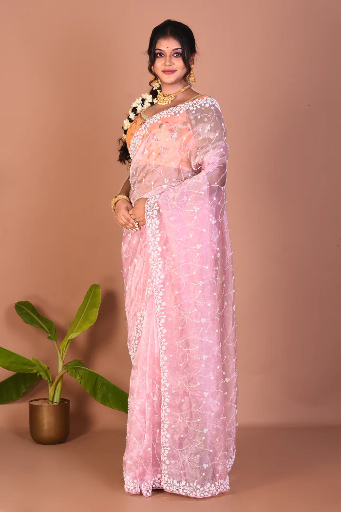 Pink Blended Organza Saree - Keya Seth Exclusive