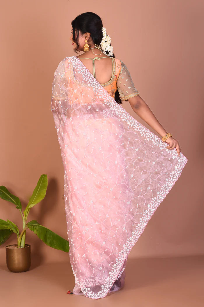 Pink Blended Organza Saree - Keya Seth Exclusive