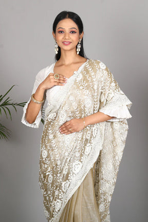 Olive Georgette Blended Saree - Keya Seth Exclusive