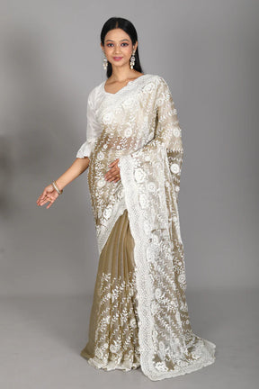 Olive Georgette Blended Saree - Keya Seth Exclusive