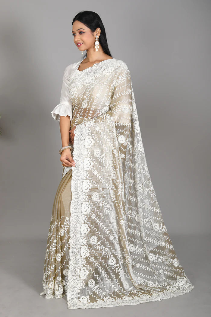 Olive Georgette Blended Saree - Keya Seth Exclusive