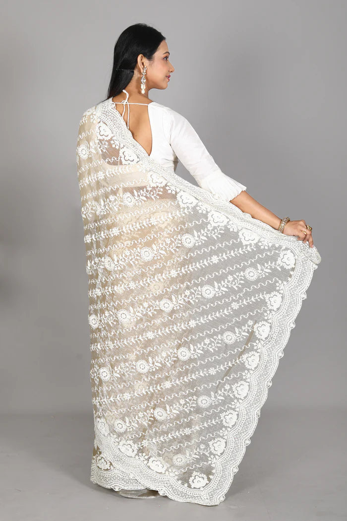 Olive Georgette Blended Saree - Keya Seth Exclusive