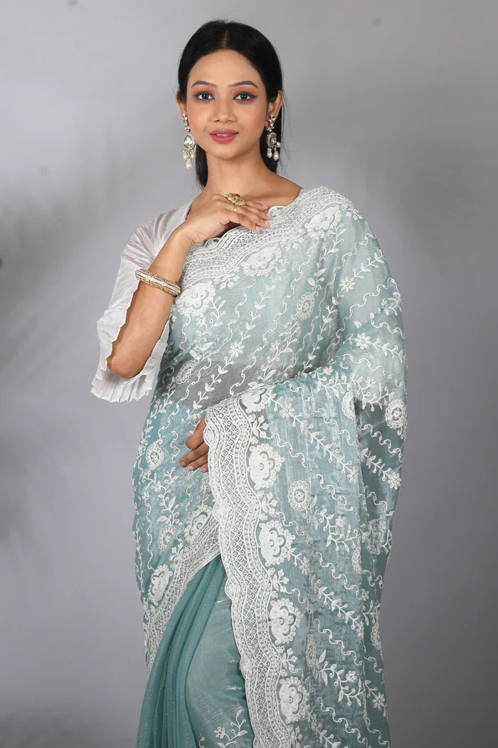 Sea Green Blended Georgette Saree - Keya Seth Exclusive