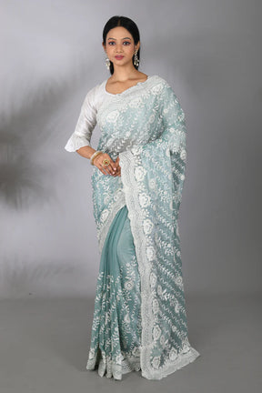 Sea Green Blended Georgette Saree - Keya Seth Exclusive