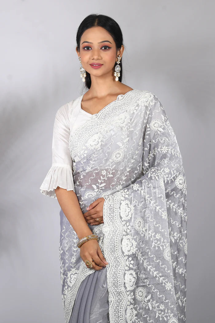 Grey Blended Georgette Saree - Keya Seth Exclusive