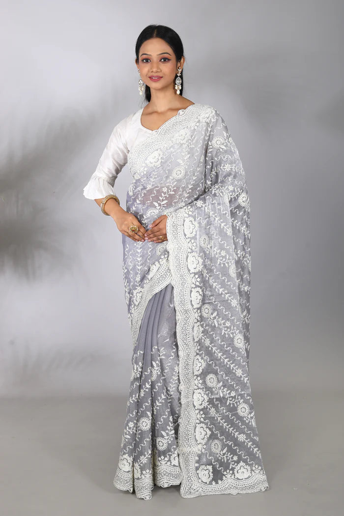 Grey Blended Georgette Saree - Keya Seth Exclusive