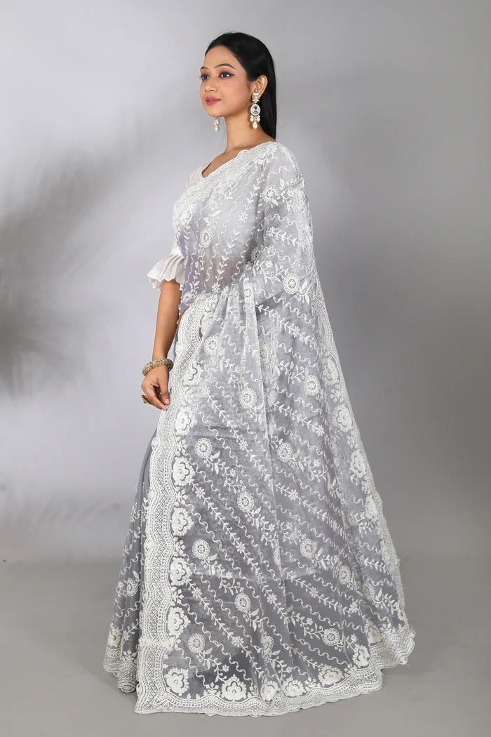 Grey Blended Georgette Saree - Keya Seth Exclusive