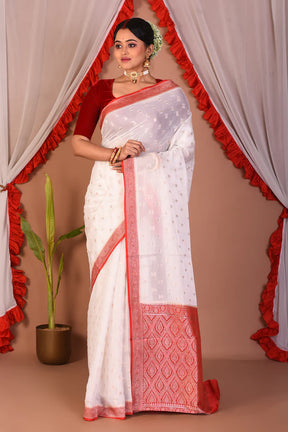 White Blended Silk Saree - Keya Seth Exclusive