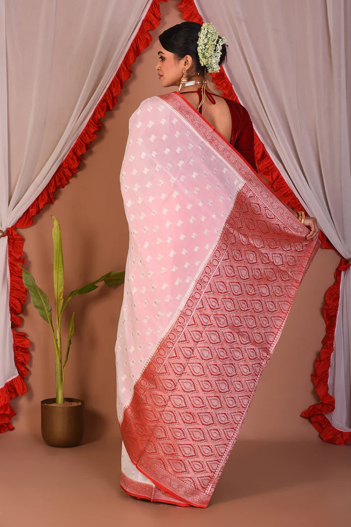 White Blended Silk Saree - Keya Seth Exclusive