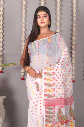 White Cotton Jamdani Saree - Keya Seth Exclusive