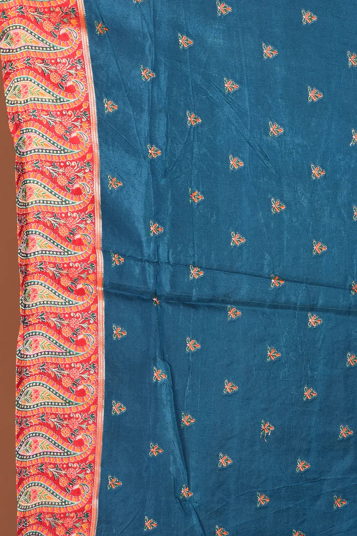 Blue Blended Printed Silk Saree - Keya Seth Exclusive