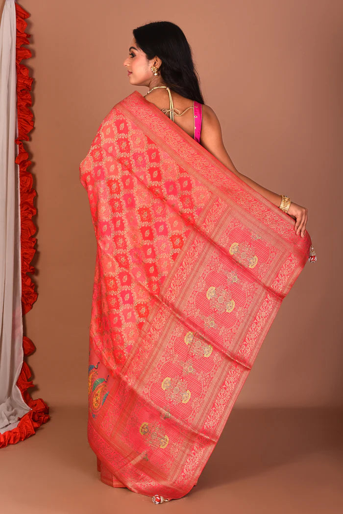 Deep Pink Blended Printed Silk Saree - Keya Seth Exclusive
