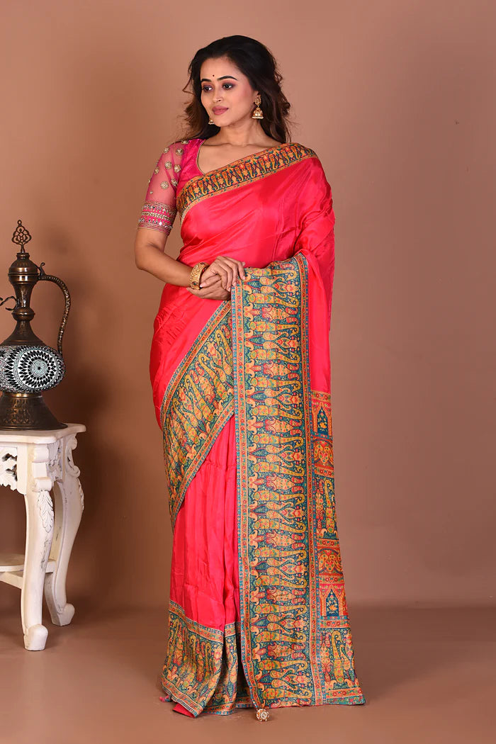 Pink Blended Printed Silk Saree - Keya Seth Exclusive