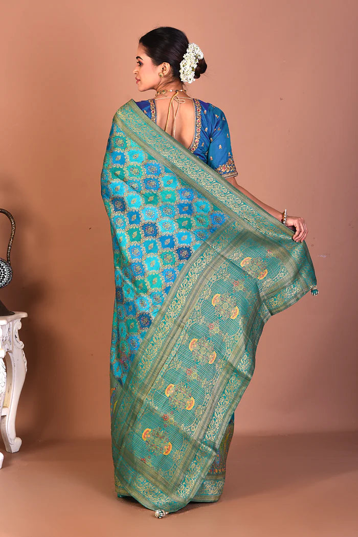 Sea Green Blended Printed Silk Saree - Keya Seth Exclusive
