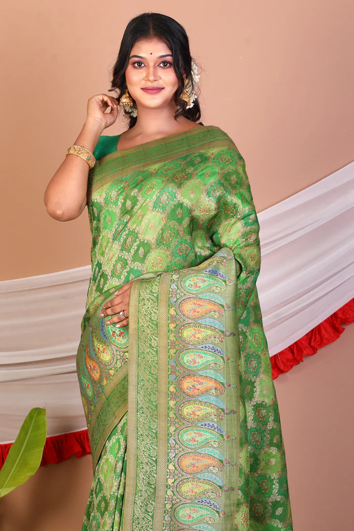 Green Blended Printed Silk Saree - Keya Seth Exclusive