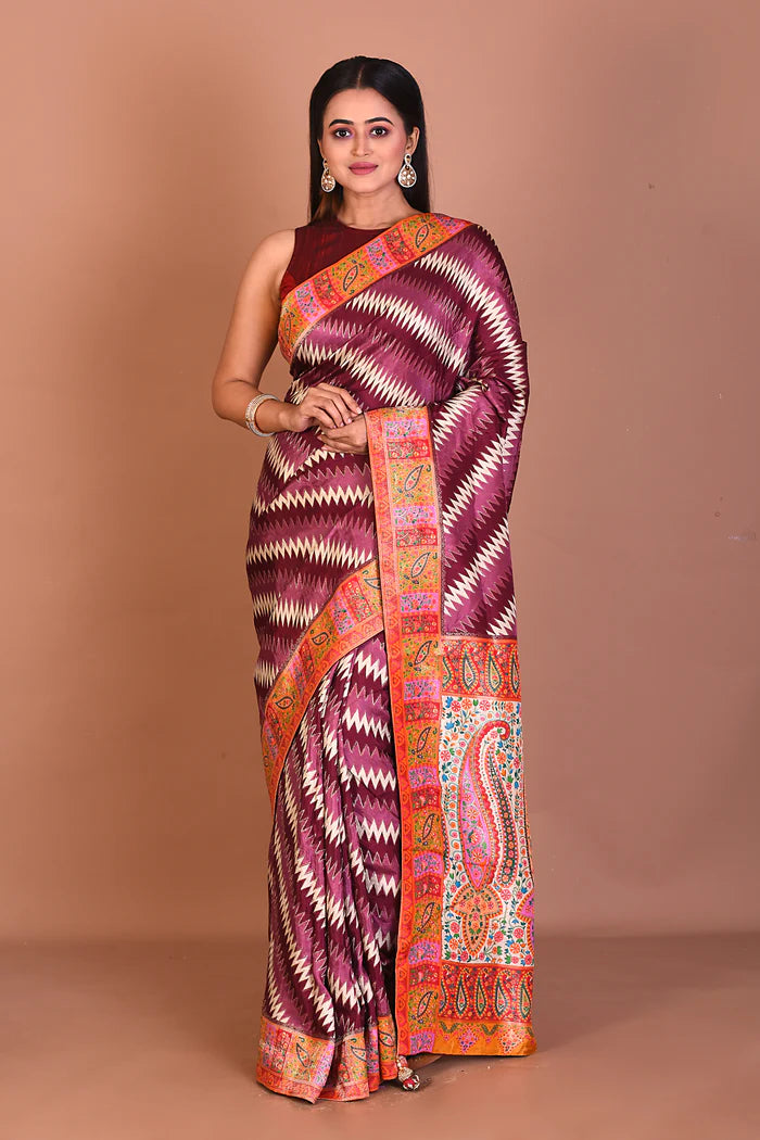 Maroon Blended Printed Silk Saree - Keya Seth Exclusive