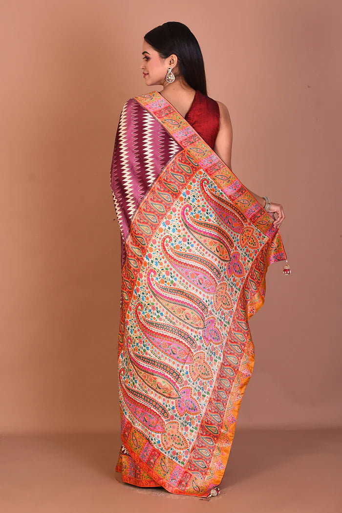 Maroon Blended Printed Silk Saree - Keya Seth Exclusive