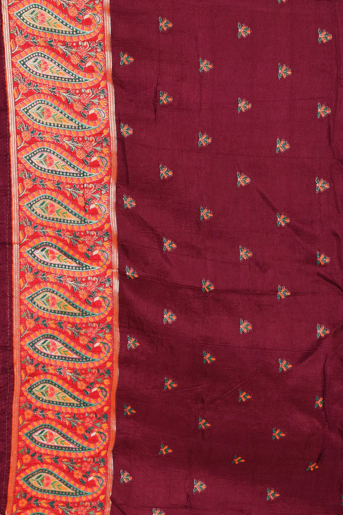Maroon Blended Printed Silk Saree - Keya Seth Exclusive