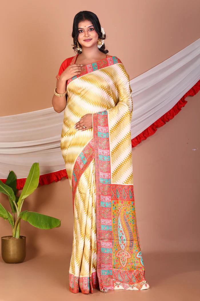 Yellow Blended Printed Silk Saree - Keya Seth Exclusive