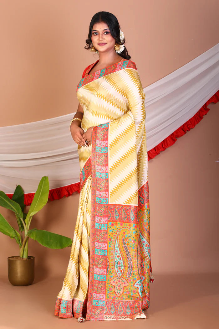 Yellow Blended Printed Silk Saree - Keya Seth Exclusive