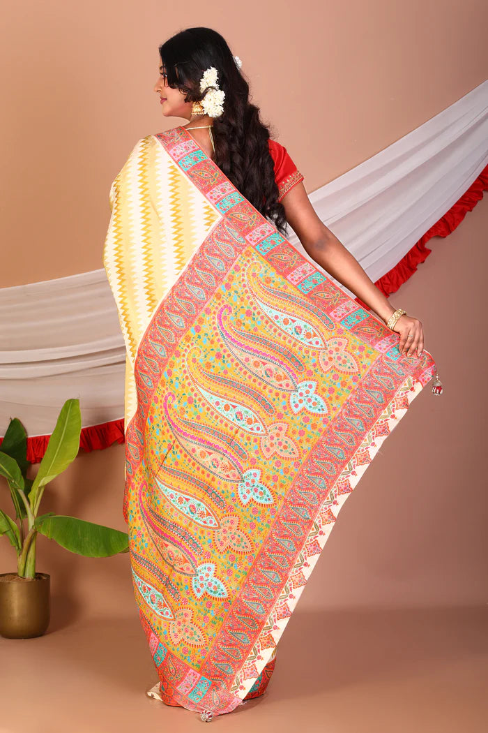 Yellow Blended Printed Silk Saree - Keya Seth Exclusive