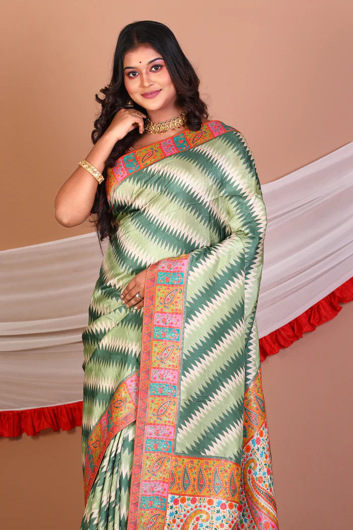 Green Blended Printed Silk Saree - Keya Seth Exclusive