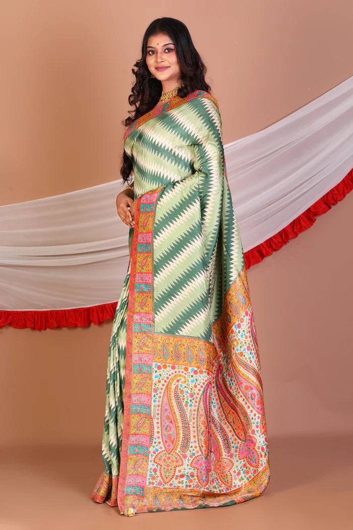 Green Blended Printed Silk Saree - Keya Seth Exclusive