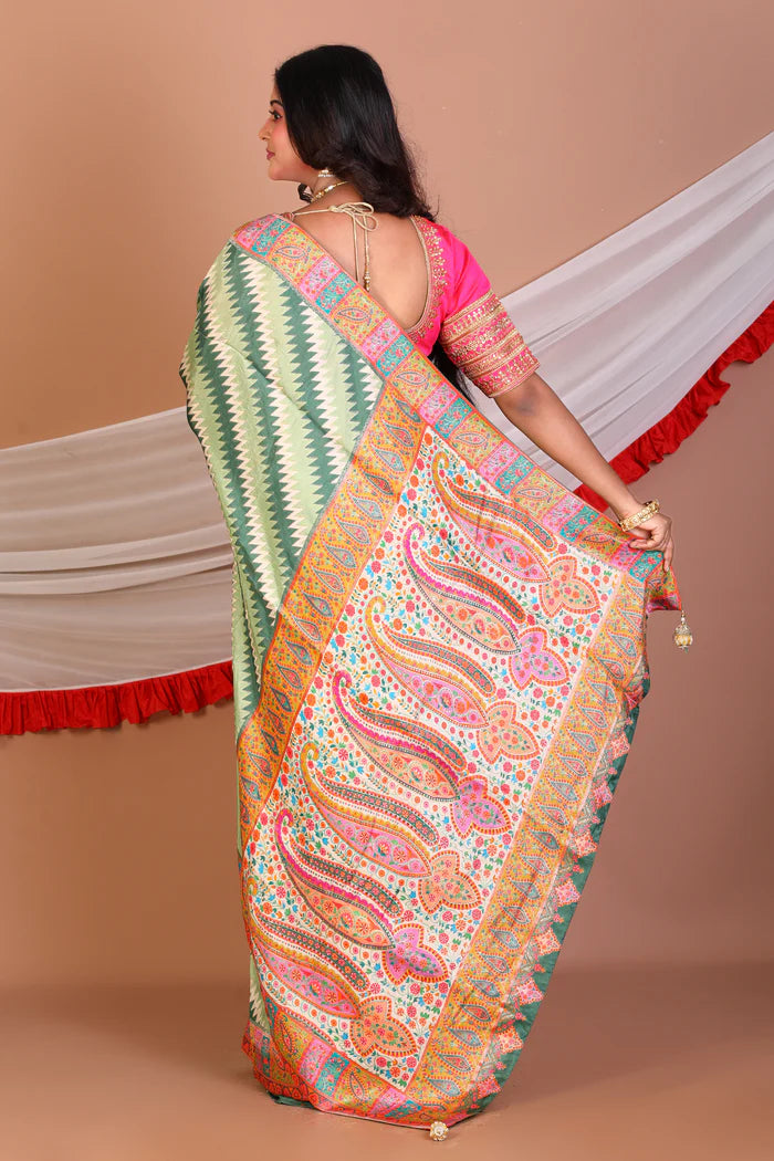 Green Blended Printed Silk Saree - Keya Seth Exclusive