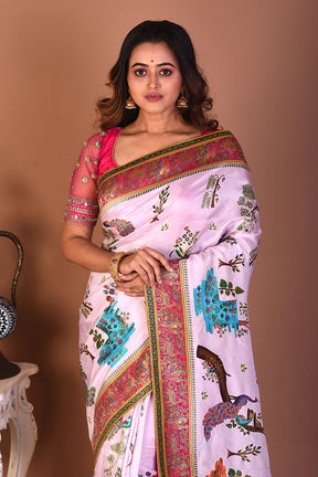 Light Pink Blended Printed Silk Saree - Keya Seth Exclusive