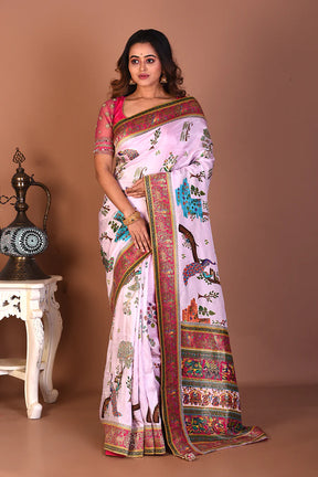 Light Pink Blended Printed Silk Saree - Keya Seth Exclusive