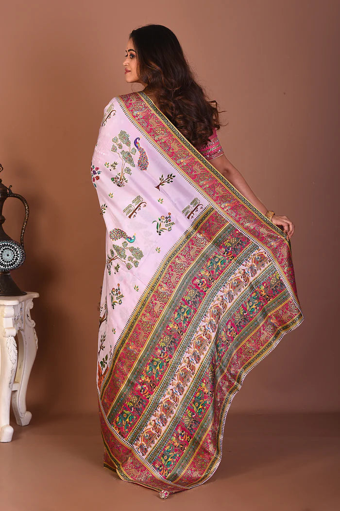 Light Pink Blended Printed Silk Saree - Keya Seth Exclusive