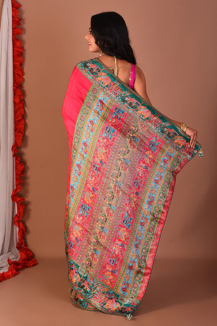 Pink Blended Printed Silk Saree - Keya Seth Exclusive