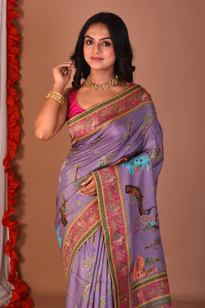 Lavender Blended Printed Silk Saree - Keya Seth Exclusive