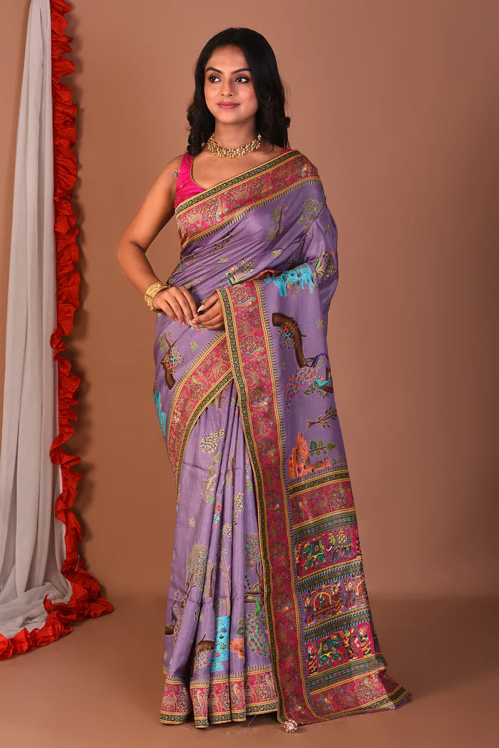 Lavender Blended Printed Silk Saree - Keya Seth Exclusive