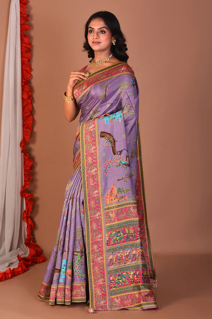 Lavender Blended Printed Silk Saree - Keya Seth Exclusive