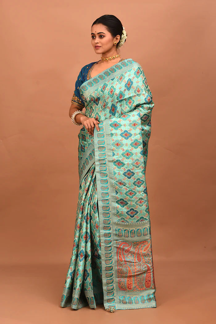Sea Green Blended Printed Silk Saree - Keya Seth Exclusive