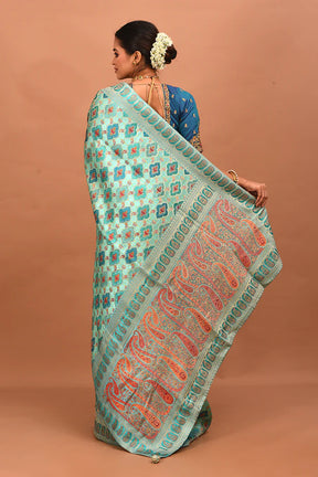 Sea Green Blended Printed Silk Saree - Keya Seth Exclusive